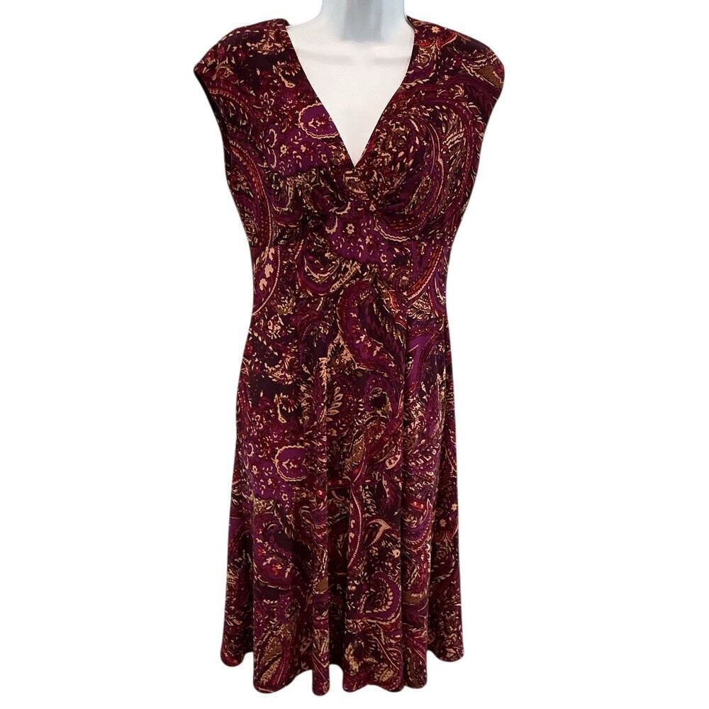 Vintage Chaps Womens Y2K Babydoll Dress Size XS Purple Paisley Boho 90s Office
